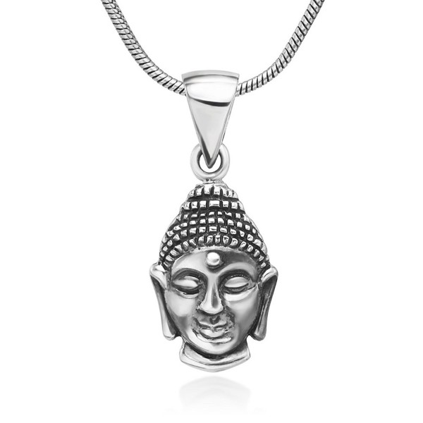 925 Oxidized Sterling Silver Buddha Face Buddhist Symbol Pendant Necklace- 18 inches - CE126H1MZ37
