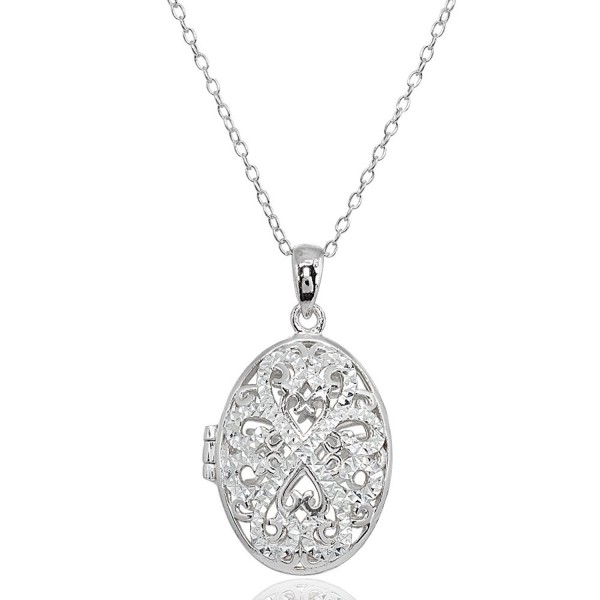 Sterling Silver Polished Diamond-Cut Oval Filigree Picture Locket Necklace - Sterling Silver - CC189TA8CRM