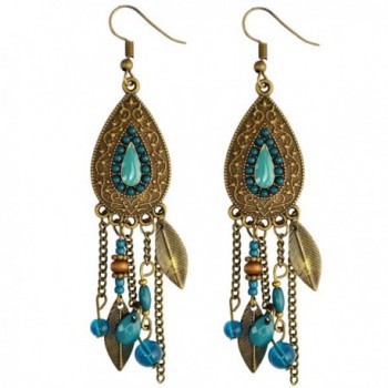 A&J. Women Vintage Retro Ethnic Drop Bohemian Dangle Earring Lolita Antique Bead Tassel Earrings - Blue - CK182XN8EY6