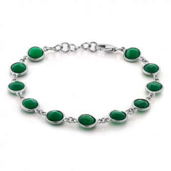 Sterling Silver Green Onyx Tennis Bracelet Round Checkerboard Cut 25.00 Carat 7 Inch +1 inch - C611FFFGHAX