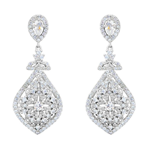 EVER FAITH 925 Sterling Silver Cubic Zirconia Gatsby Inspired Chandelier Teardrop Earrings Clear - CQ12F1SY5QH