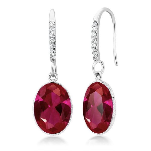 10 Ct Oval Shape 14x10mm Red Created Ruby 925 Sterling Silver Dangle Earrings - CD11LJ6BKL9