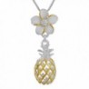 Sterling Silver 14kt Yellow Gold Plated Accents Plumeria Dangling Pineapple Pendant Necklace- 16+2" Extender - CY113ZSJ4QH