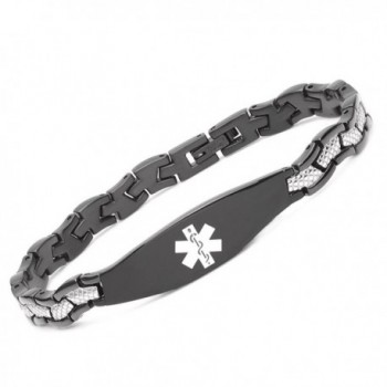 Stainless steel Mermaid Medical id bracelets for girl & Women-Free engraving - Black - C0186S4QZ08