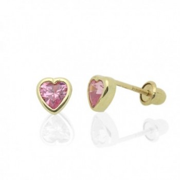 14K Yellow Gold Heart Cut Cubic Zirconia Bezel Setting Screwback Stud Earrings (Other Colors) - Pink - CG115GPTZYD