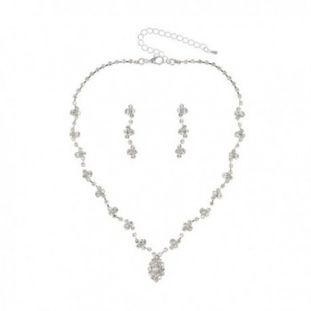Bridal Rhinestone Crystal Prom Wedding Necklace Earrings Set N223 - CV11FLRNB5Z