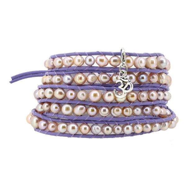 Lilac Freshwater Cultured Dyed Pink Pearls Wrap Bracelet with a Removable Charm Pendant - CM11W4UZXNF