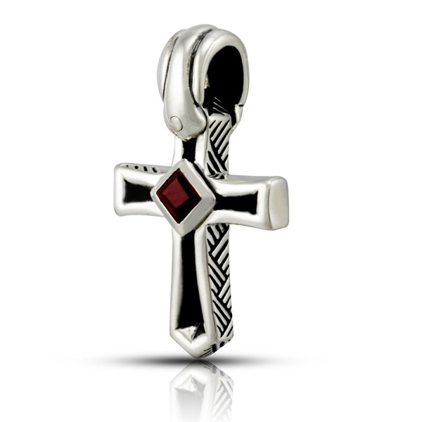 WithLoveSilver 925 Sterling Silver Cross Natural Garnet Stone Pendant - CI11H2I2A9N