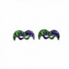 Mardi Gras Mask Earrings Purple and Green - Silver Finish - CV12NVE7LHU