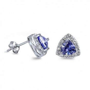 Triangle Halo Stud Post Earring Trillion Cut Simulated Blue Tanzanite Round CZ 925 Sterling Silver - C212N2JALTH