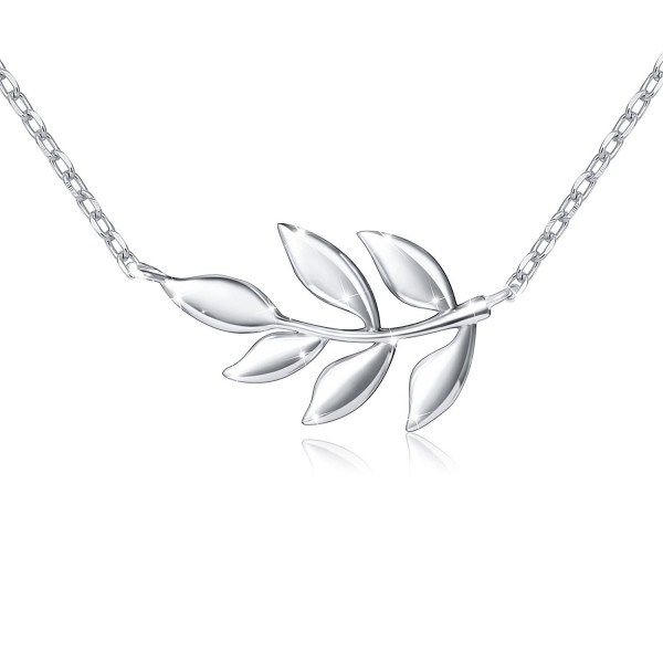 S925 Sterling Silver Olive Leaf Necklace for Women Lady- 18" Rolo Chain - C5185IXQQZD