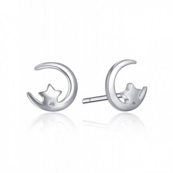 Starry Night Sterling Sliver Stud Earrings Tiny Star And Crescent Moon Earring Studs - STAR MOON - CZ186D80R2E
