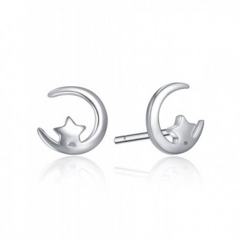 Starry Night Sterling Sliver Stud Earrings Tiny Star And Crescent Moon Earring Studs - STAR MOON - CZ186D80R2E