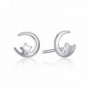 Starry Night Sterling Sliver Stud Earrings Tiny Star And Crescent Moon Earring Studs - STAR MOON - CZ186D80R2E