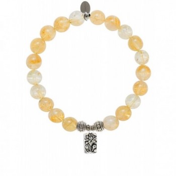 EvaDane Natural Citrine Gemstone Rope Bead Lotus Charm Stretch Bracelet - CL120CKCAO7