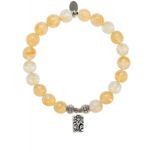 EvaDane Natural Citrine Gemstone Rope Bead Lotus Charm Stretch Bracelet - CL120CKCAO7