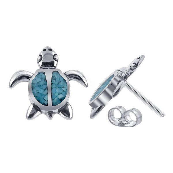 Gem Avenue 925 Sterling Silver Turquoise Inlay Southwestern Style Turtle Post Back Stud Earrings - CC114I1GRF1