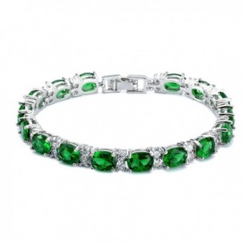 SELOVO Wedding Cubic Zirconia Bracelet Chain Link Silver Tone - Green - CS12MYTR27H