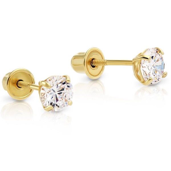 14k Yellow Gold Cubic Zirconia Stud Earrings with Screw Backs - C712BI4LY9J