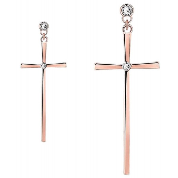 Wonvin Women 18K Rose Gold Plated Cubic Zirconia Asymmetrical Cross Drop Earrings - CN12FUIQHC3