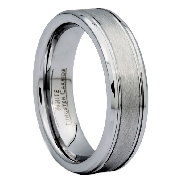 MJ 6mm Center Brushed White Tungsten Carbide Wedding Band - CY127BN96QT