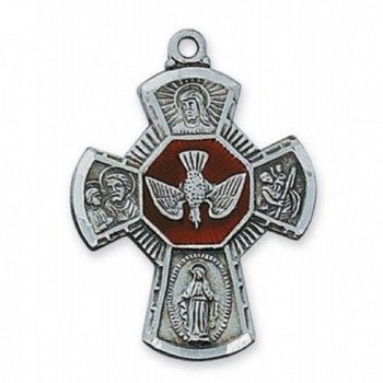 Catholic Pewter Pendant Red Center Holy Spirit Dove- 4-way Medal Necklace- 24". - CG116SGR4ZL