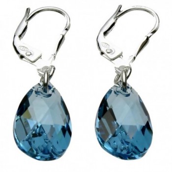 Sterling Silver Leverback Earrings Aqua Blue Pear Teardrop Made with Swarovski Crystals - CE11DDA13I3