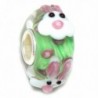 Pro Jewelry 925 Solid Sterling Silver Green Background with Bunny Faces Glass Charm Bead - CN12O28QXNB