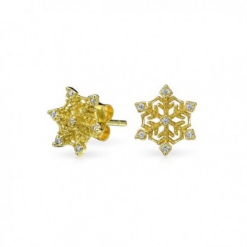 Bling Jewelry Winter Snowflake CZ Stud earrings Gold Plated 10mm - CZ11QH6JVTT