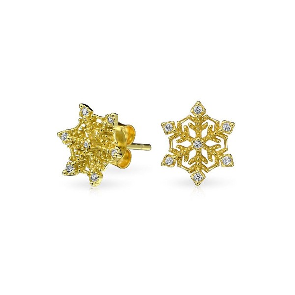 Bling Jewelry Winter Snowflake CZ Stud earrings Gold Plated 10mm - CZ11QH6JVTT