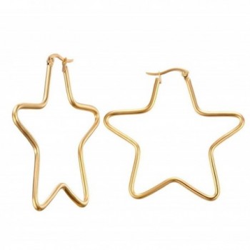 Vnox Womens Girls Stainless Steel Simple Big Star Shape Hoop Earrings-Gold Plated-Clip-top - CO12H7ON3PH