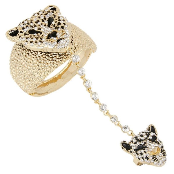EVER FAITH Austrian Crystal Gorgeous Leopard Head Bracelet Adjustable Ring Set Clear - Gold-Tone - CQ11RKNDKZ9