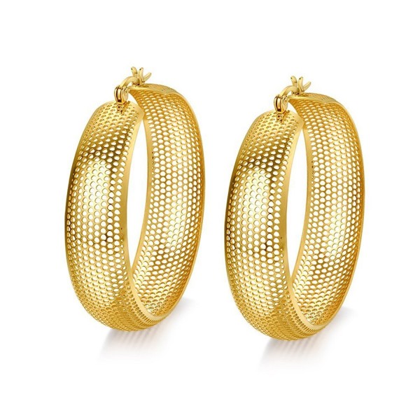 Women Stainless Steel Hollowed out Hoop Earring 18K Gold Plated Click-Top - CA11AXW4FF7