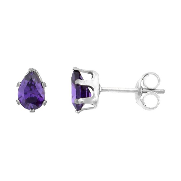 Sterling Silver Cubic Zirconia Teardrop Amethyst Earrings Studs Purple Color 1 carat/pair - CN11N5K5VNZ