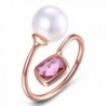 Rose Gold Statement Stackable Adjustable Ring for Women Simulated Pearl Gemstone Crystal Charms - CX186YCHAYN