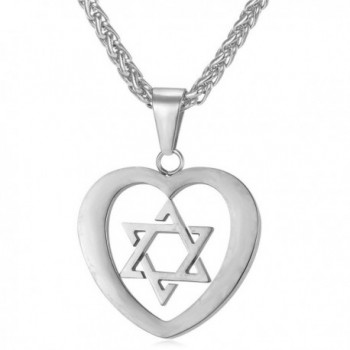Star of David Heart Pendant Necklace Stainless Steel/18K Gold Plated Jewish Jewelry - CI12JMUMOH7