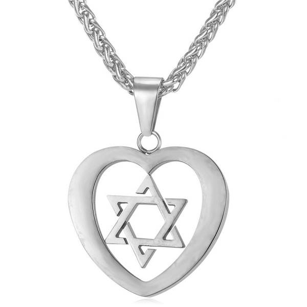 Star of David Heart Pendant Necklace Stainless Steel/18K Gold Plated Jewish Jewelry - CI12JMUMOH7