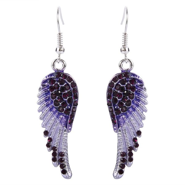 EVER FAITH Angel Wing Hook Earrings Austrian Crystal Silver-Tone - Amethyst Color - C911FN4ZEU1