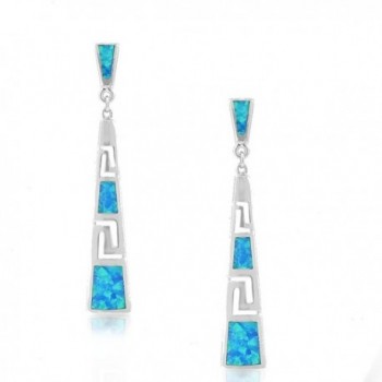 925 Sterling Silver Blue Turquoise-Tone Simulated Opal Greek Key Drop Dangle Earrings - C9123YF6CC9