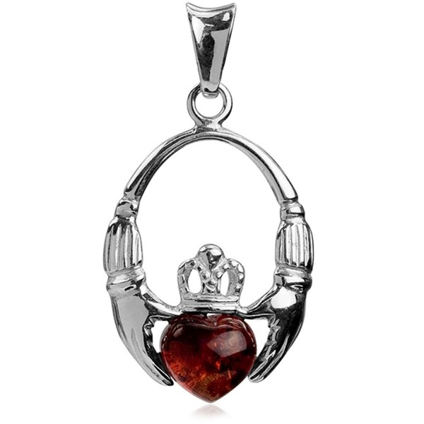 Amber Sterling Silver Claddagh Celtic Irish Heart Pendant - CZ112DDUZVN