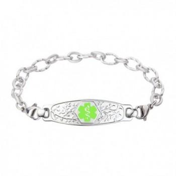 Divoti Custom Engraved Beautiful Olive Medical Alert Bracelet -Ridged Stainless -Green - CR12GFV4MSP