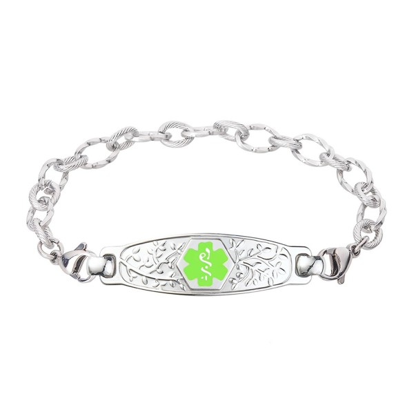 Divoti Custom Engraved Beautiful Olive Medical Alert Bracelet -Ridged Stainless -Green - CR12GFV4MSP