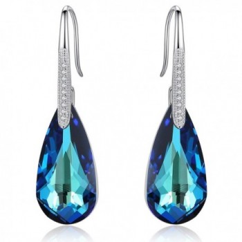EleQueen 925 Sterling Silver CZ Teardrop Hook Dangle Earrings Made with Swarovski Crystals - Bermuda Blue - CW12BCP5T9F