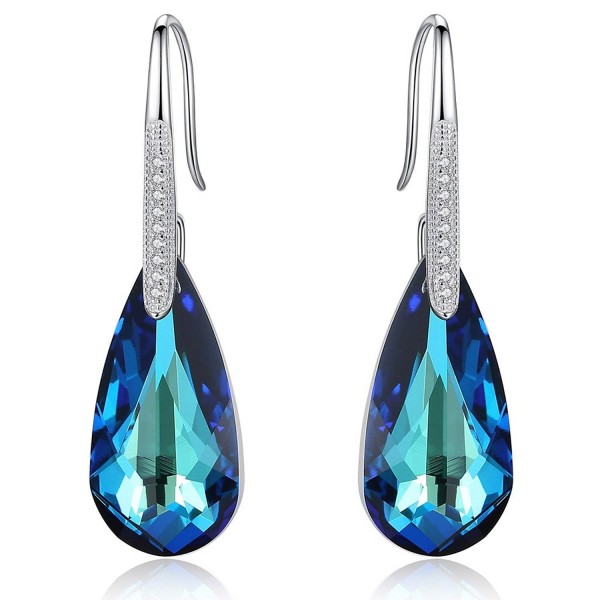 EleQueen 925 Sterling Silver CZ Teardrop Hook Dangle Earrings Made with Swarovski Crystals - Bermuda Blue - CW12BCP5T9F