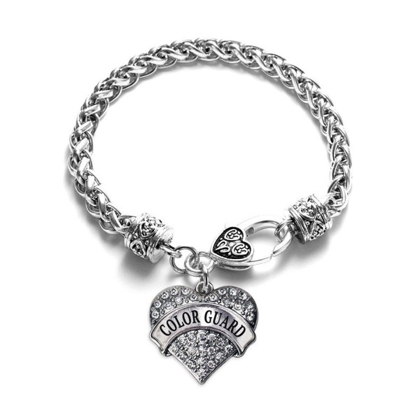 Color Guard 1 Carat Classic Silver Plated Heart Clear Crystal Charm Bracelet Jewelry - CW11VDKYTBT