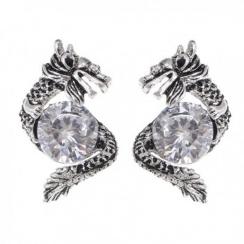 Alilang Silvery Tone Protective Dragon Crystal Rhinestone Stud Earrings - C8118Z04NL1