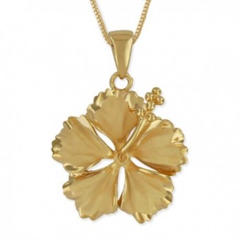 14kt Yellow Gold Plated Sterling Silver 23mm Hibiscus Pendant Necklace- 16+2" Extender - CZ115KA2FJP