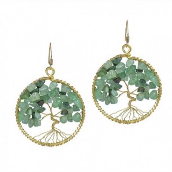 Eternal Tree of Life Green Quartz Branch Brass Dangle Earrings - CX11OY21O57