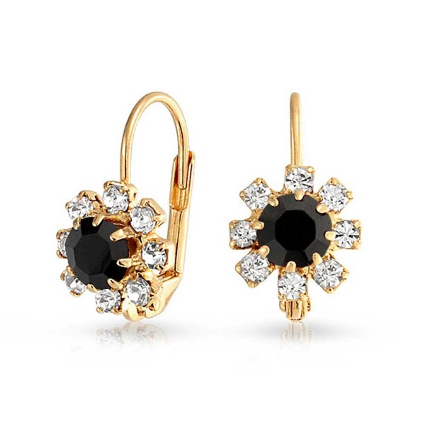 Bling Jewelry Simulated Onyx Crystal Flower Gold Filled Leverback Earrings - CL11DFM2D3J