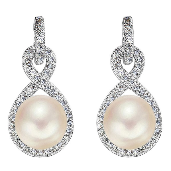 EleQueen 925 Sterling Silver CZ Cream Freshwater Cultured Pearl Teardrop Layer Bridal Hook Earrings Clear - C412DKN4MXB